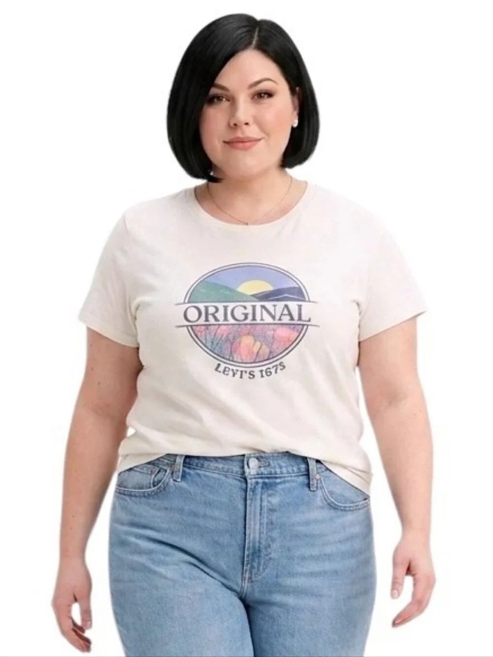 Levi's White Retro Circular Sunset Pattern Graphic T-Shirt Size 3X
